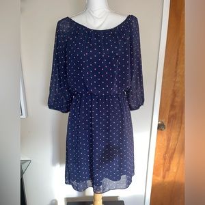 Enfocus Studio Navy with Pink Polka Dots Dress Size 8